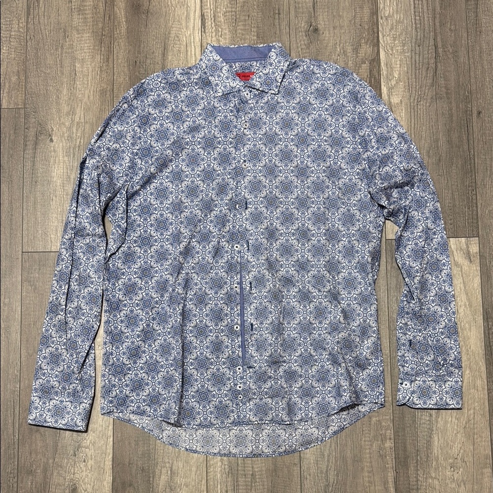 George Roth Blue Geometric Button Down Shirt
